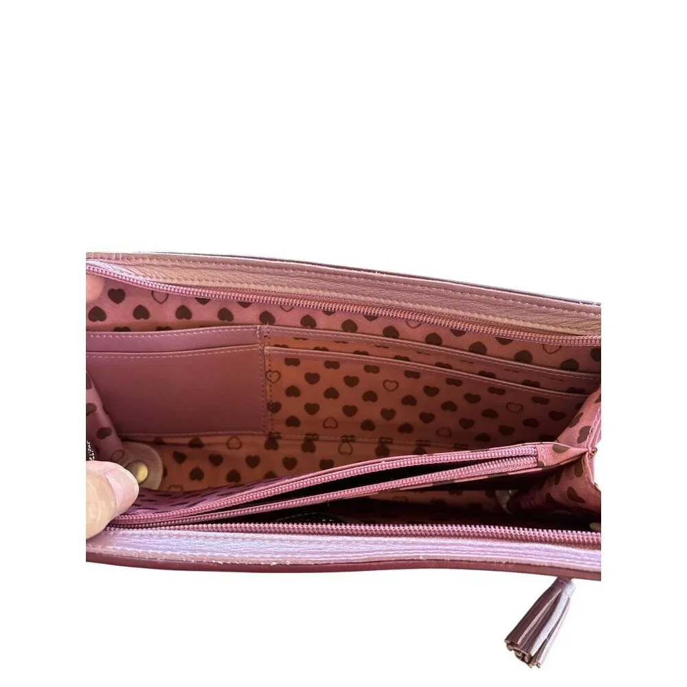 Lovecat Paris Wristlet Wallet Burgundy Pink Coin‎ Purse Tassel 10